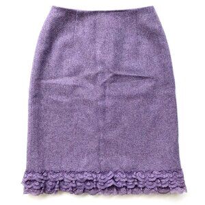 NWT Moiselle Purple Wool Blend Tweed Pencil Skirt Lace Hem Size 2 Lined